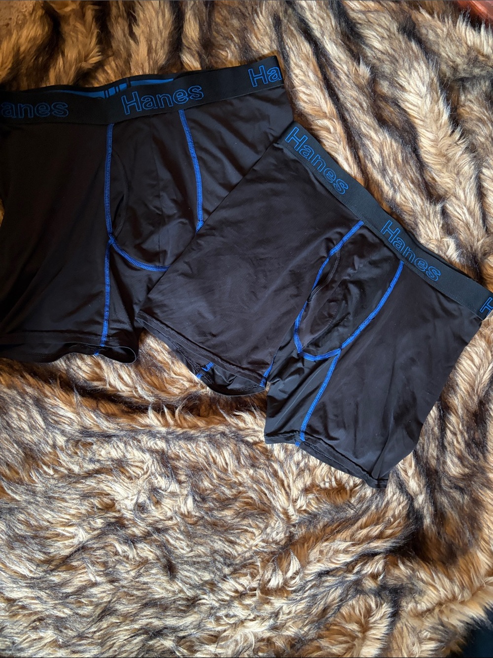 Hanes Comfort Flex Fit Black Boxer Briefs with Blue Trim - Men's 2-Pack Size L